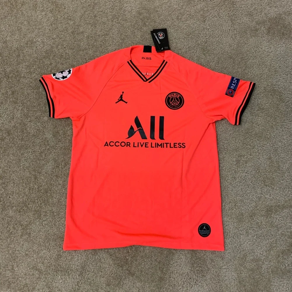 Jordan Men’s Mbappé #7 Short Sleeve Jersey - Neon Coral with Black Accents